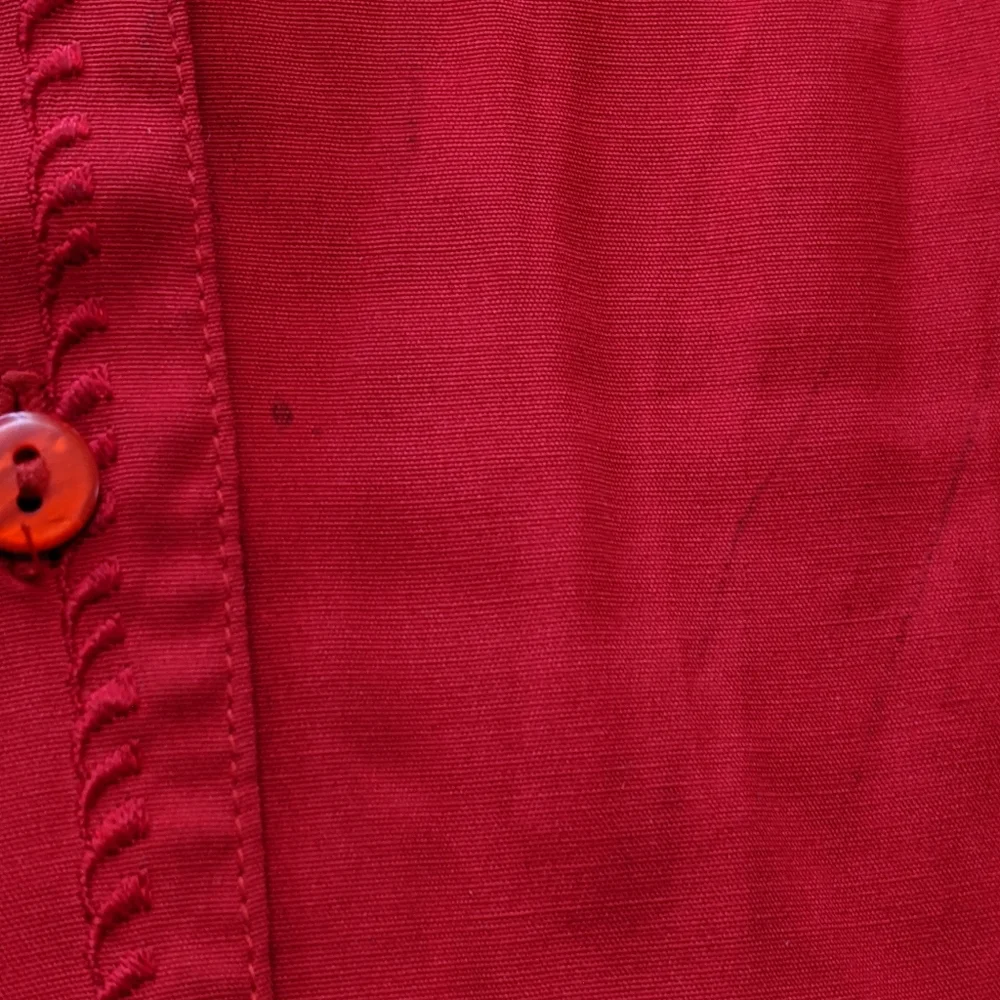 Vintage Red Embroidered Short Sleeve Button Down Blouse - Picture 5 of 16